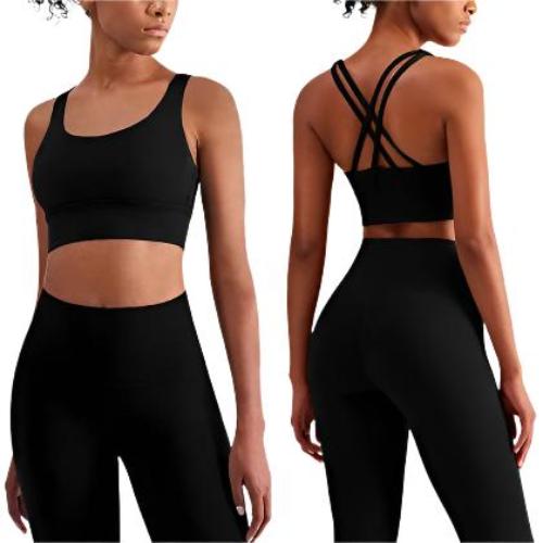 Yoga Suit Cross Backless Bra Two-piece - CLOTHFN