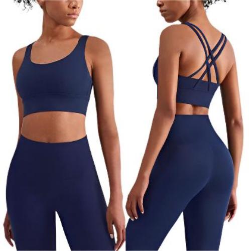 Yoga Suit Cross Backless Bra Two-piece - CLOTHFN