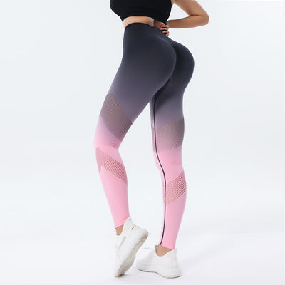 New Hollow Design Gradient Printed Yoga Pants Seamless High Waist Hip Lifting Fitness Leggings For Women Quick Drying Trousers - CLOTHFN